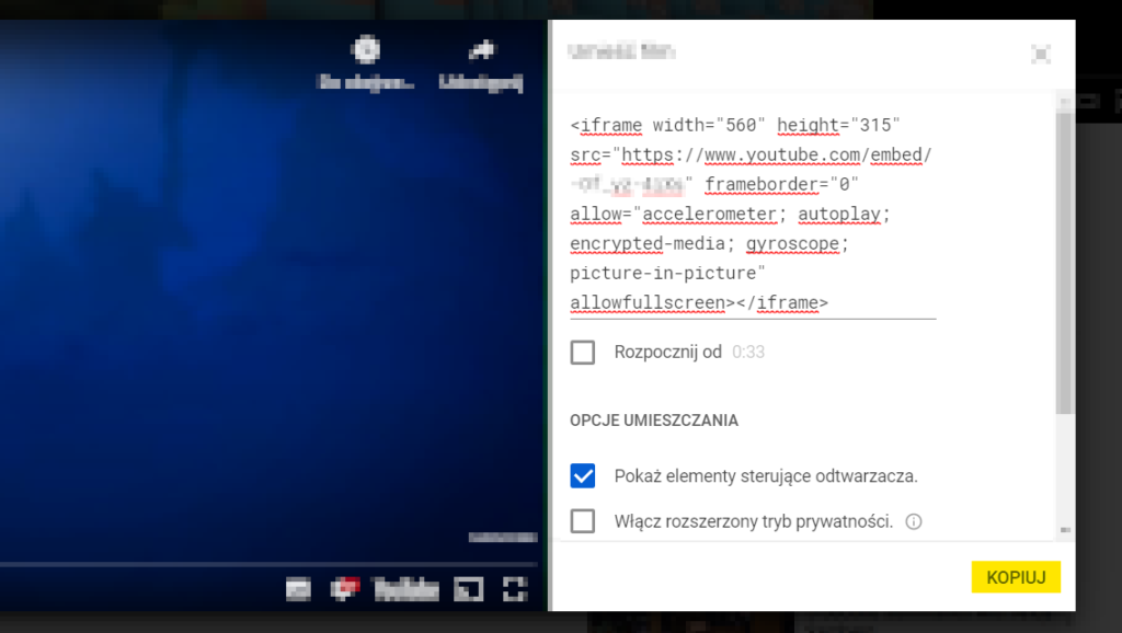 W kolejnym okienku znajduje się kod, który należy skopiować.