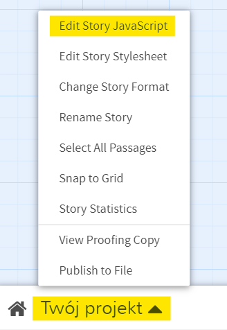 Opcja: "Twój projekt" - "Edit Story JavaScript"